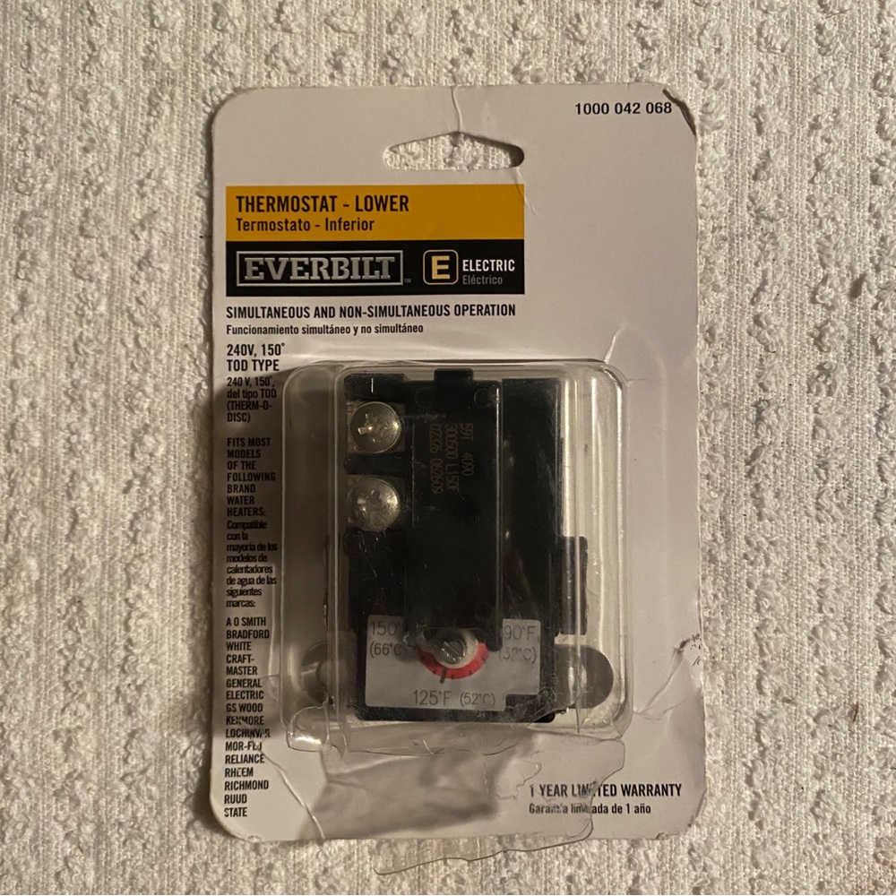 Everbilt Thermostat Lower 240V 150° TOD Type Item No. 1000 042 068